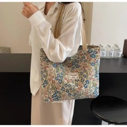 Grand Sac à Main vintage à motifs floraux - BLEU