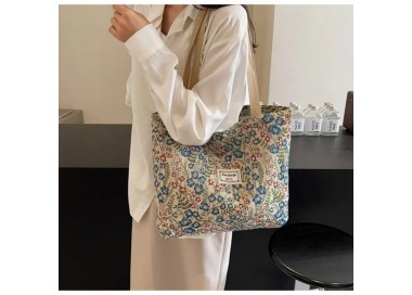 Grand Sac à Main vintage à motifs floraux - BLEU
