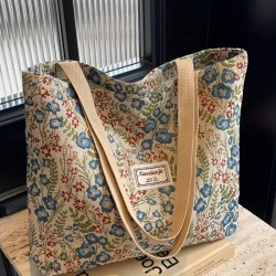 Grand Sac à Main vintage à motifs floraux - BLEU