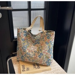Grand Sac à Main vintage à motifs floraux - BLEU