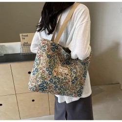 Grand Sac à Main vintage à motifs floraux - BLEU