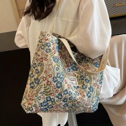 Grand Sac à Main vintage à motifs floraux - BLEU