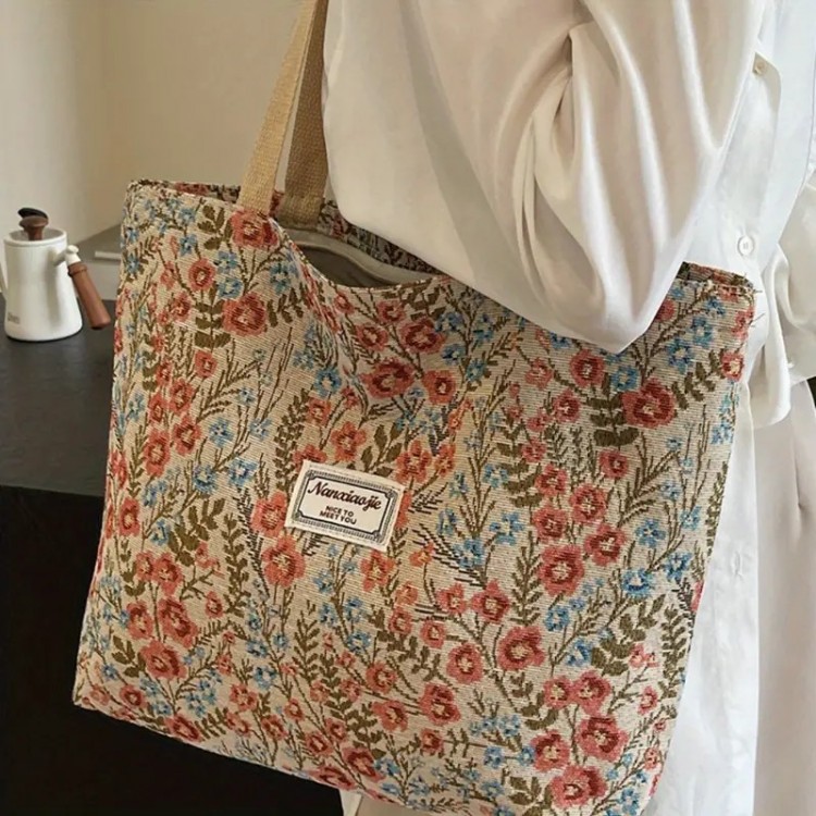 Grand Sac à Main vintage à motifs floraux - ROUGE