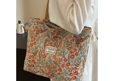 Grand Sac à Main vintage à motifs floraux - ROUGE